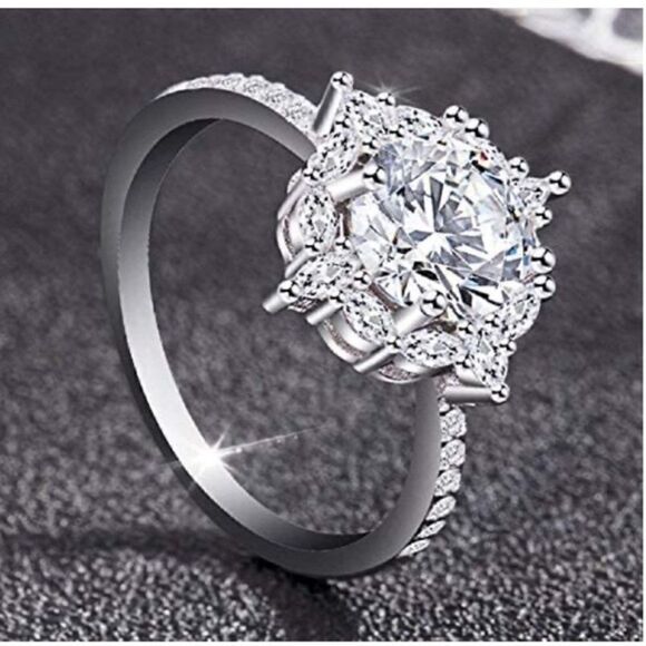 NEW Sterling Silver Diamond White Sapphire Wedding Ring - Picture 4 of 8